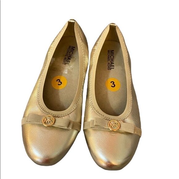 Michael Kors Sz 3 Gold Saffiano Ballet Flats - Picture 2 of 15